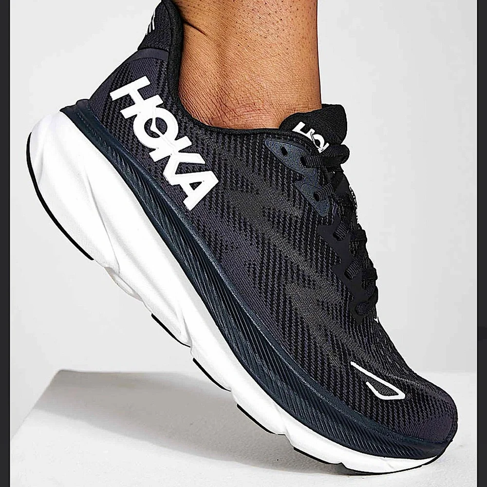 HOKA One One Clifton 9 Sneakers in Black and White - Picture 1 of 16